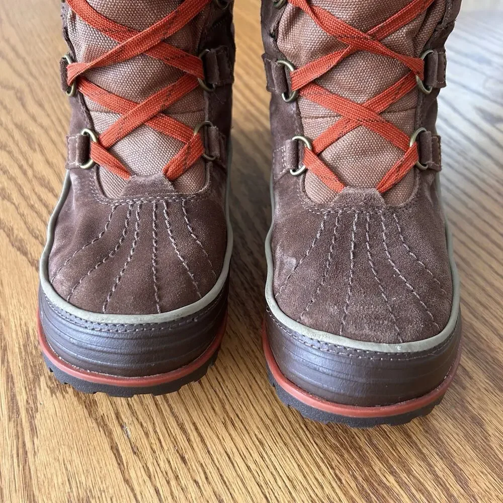 Sorel Women’s 8 Winter Snow Boots Brown Red Lace Faux Fur Tall Waterproof